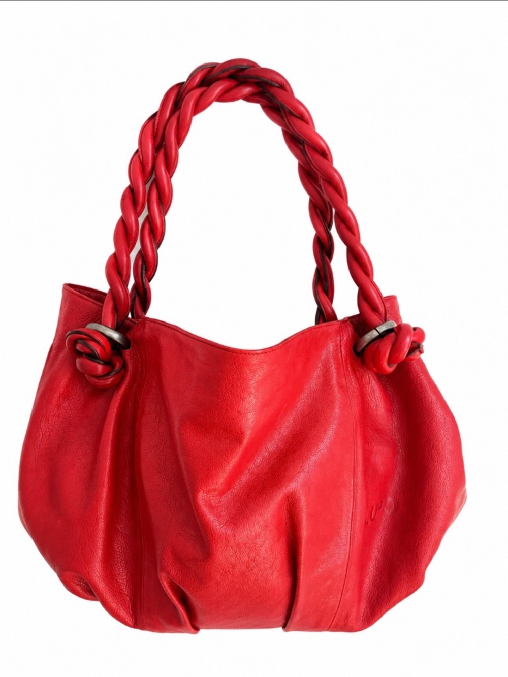 Lupo Barcelona Red Leather Braided Handle Hobo Shoulder Bag + Matching Zip Pouch